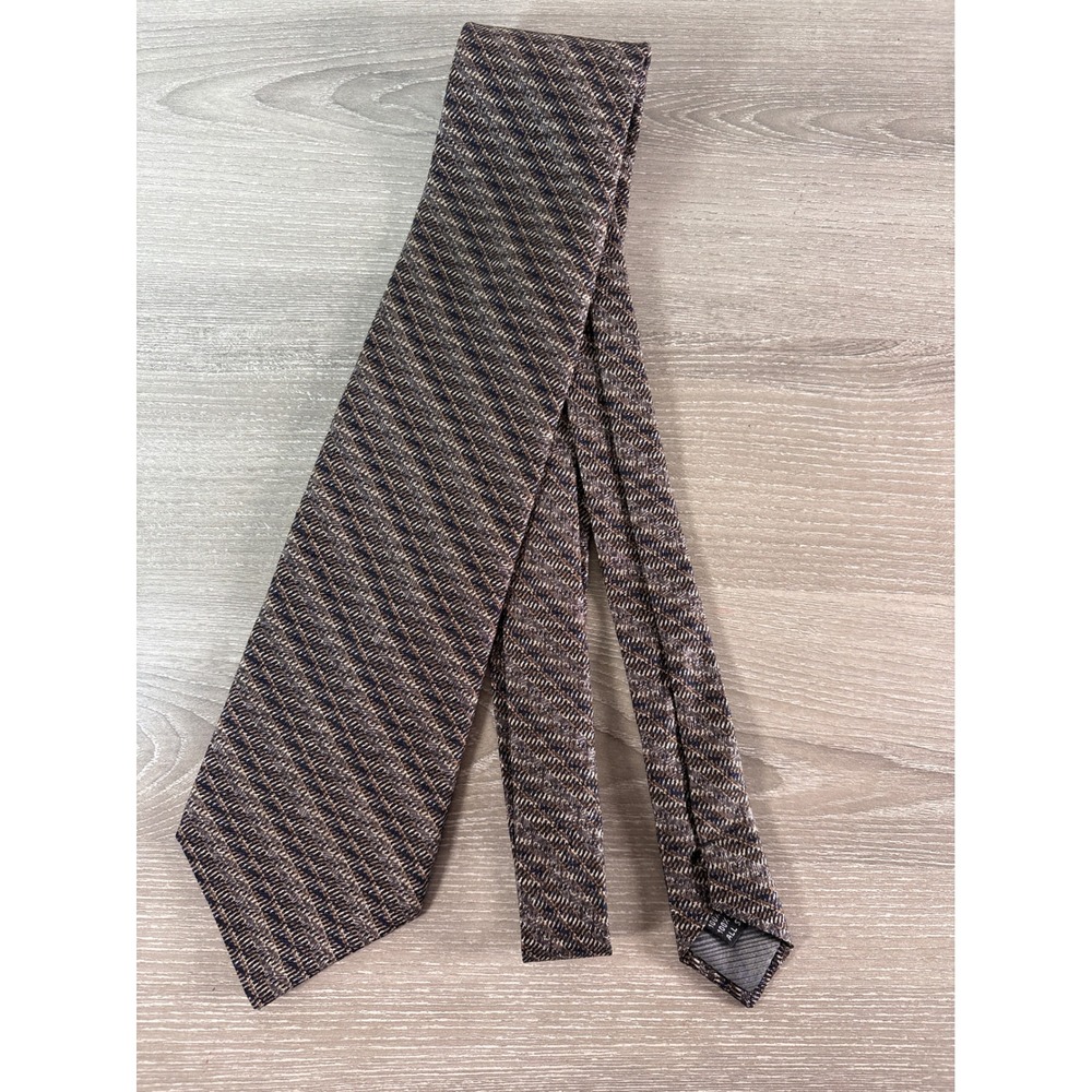 Jhane Barnes Mens Brown Blue Geometric‎ Textured 100% Silk Necktie Classic 3.5"